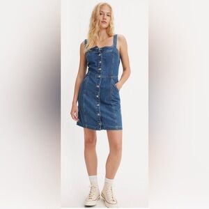 Stylish Denim Mini Dress with Button Accents